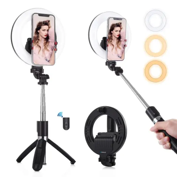 PULUZ 6.3 inch 16cm Ring LED Canlı Yayın Bluetooth Tripod Vlogging Selfie Light-(5775)