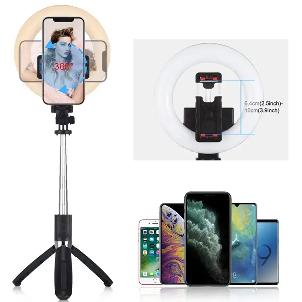 PULUZ 6.3 inch 16cm Ring LED Canlı Yayın Bluetooth Tripod Vlogging Selfie Light-(5775)