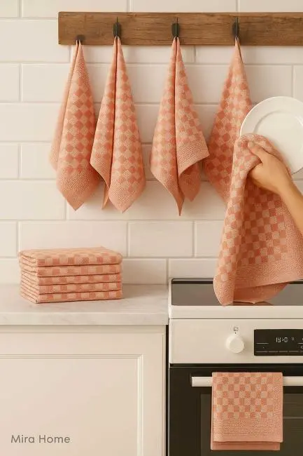 10 lu Dama Desenli Mutfak Kurulama Bezi 50x70 Cm  Somon