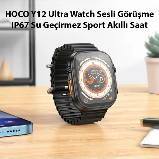 HOCO Y12 Ultra Watch Sesli Görüşme IP67 Su Geçirmez Sport Akıllı Saat-(5775)
