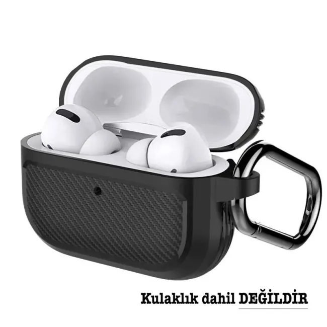 ALLY Karbon Fiber AirPods Pro Kulaklık Kancalı Silikon Koruma Kılıfı-(5775)