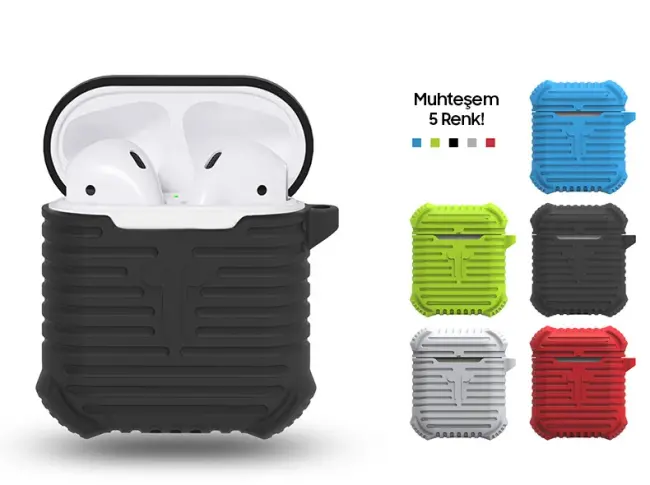 Ally Apple Airpods İçin Sert Darbe Emici Silikon Kılıf Anahtarlıklı-(5775)
