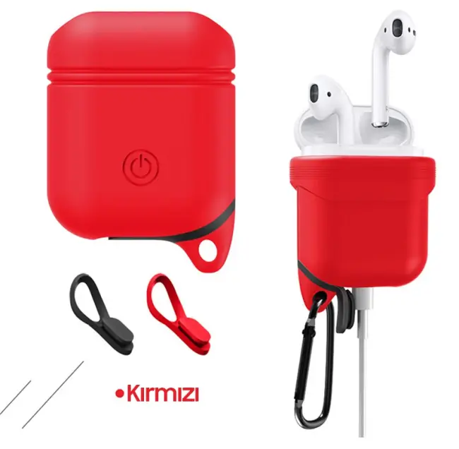 Ally Apple Airpods İçin Premium Silikon Kılıf Anahtarlıklı-(5775)