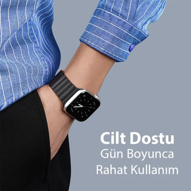 DUX DUCIS Apple Watch 38/40/41MM için Manyetik Zincir Versiyon PU Deri Kayış Kordon-(5775)