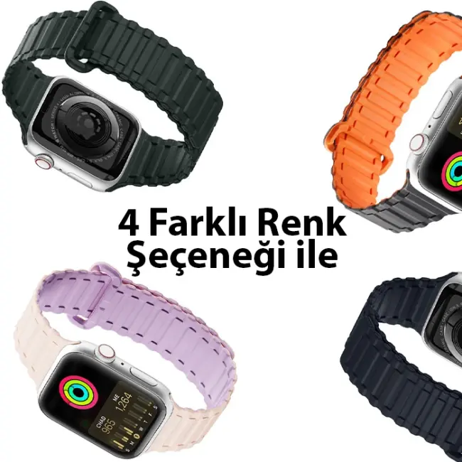 Dux Ducis Apple Watch 42/44/45MM için Manyetik Armor Silikon Kordon Kayış-(5775)