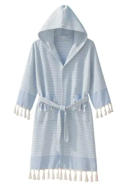 Kapşonlu Unisex Peştamal Plaj Bornozu  %100 Pamuklu Marelina Mavi