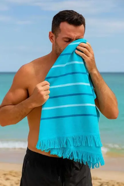 Peştemal Plaj Havlusu %100 Pamuklu 70x150 Cm  Turkuaz Waves