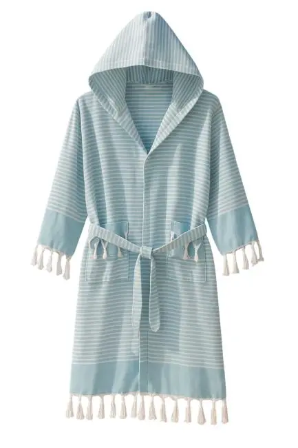 Kapşonlu Unisex Peştamal Plaj Bornozu  %100 Pamuklu Marelina Turkuaz