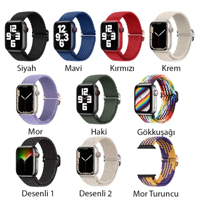 Ally Apple Watch 7-8 41mm 6-5-4 40mm Japon Tokalı Elastik Kayış Kordon 3-2-1 38mm-(5775)