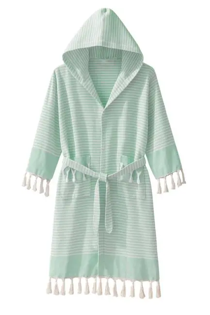 Kapşonlu Unisex Peştamal Plaj Bornozu  %100 Pamuklu Marelina Yeşil