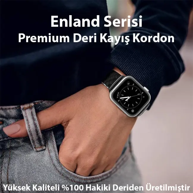 Dux Ducis Apple Watch 42/44/45MM için Enland Serisi Premium Deri Kayış Kordon-(5775)