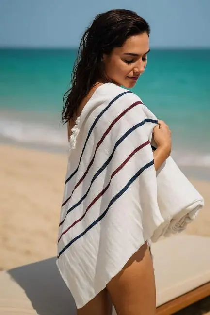 Peştemal Plaj Havlusu %100 Pamuklu 70x150 Cm  Beyaz Waves