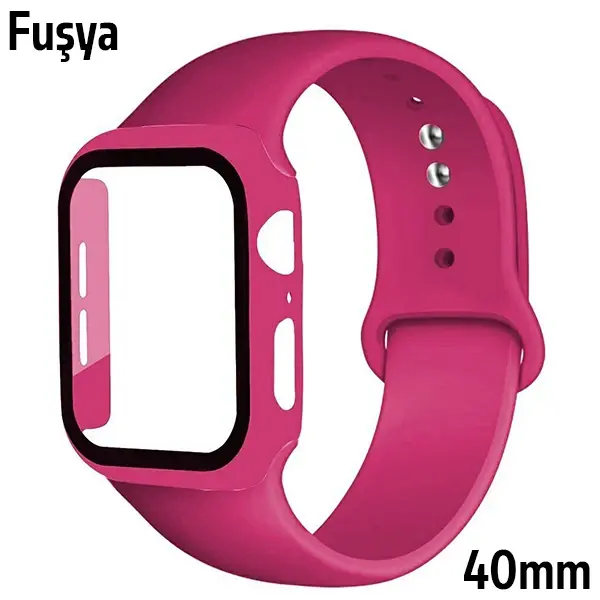 ALLY Apple Watch 4-5-6 40mm Silikon Kordon Kayış ve Ekran Koruyucu Kılıf-(5775)