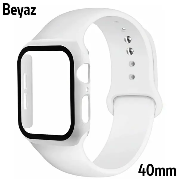 ALLY Apple Watch 4-5-6 40mm Silikon Kordon Kayış ve Ekran Koruyucu Kılıf-(5775)