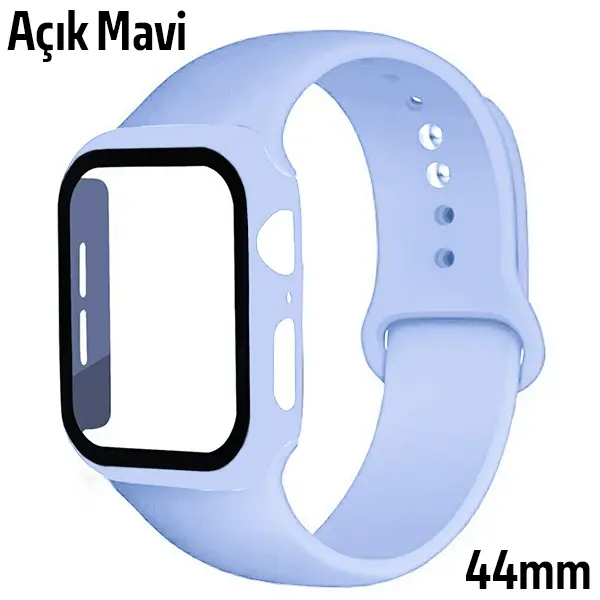 ALLY Apple Watch 4-5-6 44mm Silikon Kordon Kayış ve Ekran Koruyucu Kılıf-(5775)