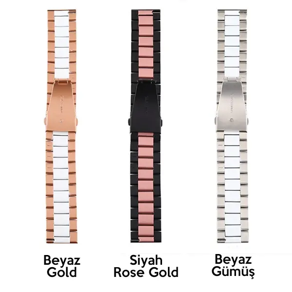 22MM Gear S3 Watch 4 -GT2 GT2E 46MM KayışKordon Seramik Paslanmaz Çelik-(5775)