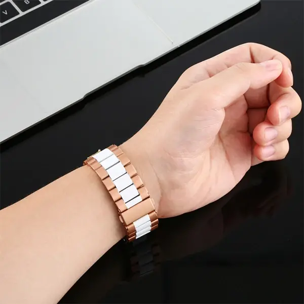 22MM Gear S3 Watch 4 -GT2 GT2E 46MM KayışKordon Seramik Paslanmaz Çelik-(5775)