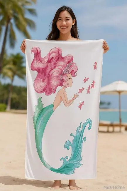 SeaDream Tropikal Desenli Plaj Havlusu 70X140 Cm Denizkızı