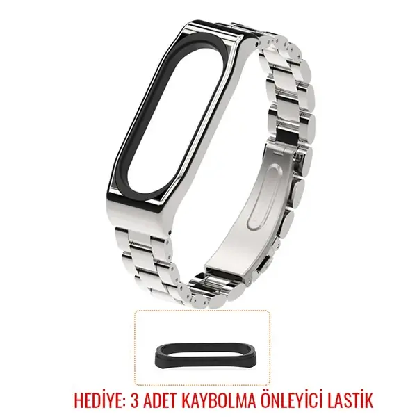 Mijobs Xiaomi Mi Band 4-3 Aklıllı Saat 3 Bakla Çelik Kayış Kordon-(5775)