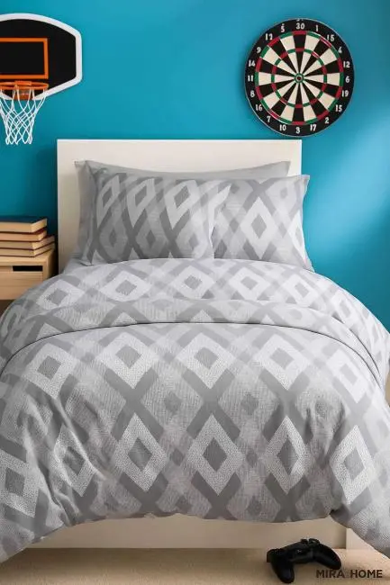 Zigzag Desenli Gri Pamuklu Tek Kişilik Nevresim Takımı