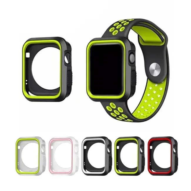 Ally Apple Watch 7-8 41mm 6-5-4 40mm Nike Style Çift Renk Silikon Kılıf 3-2-1 38mm-(5775)