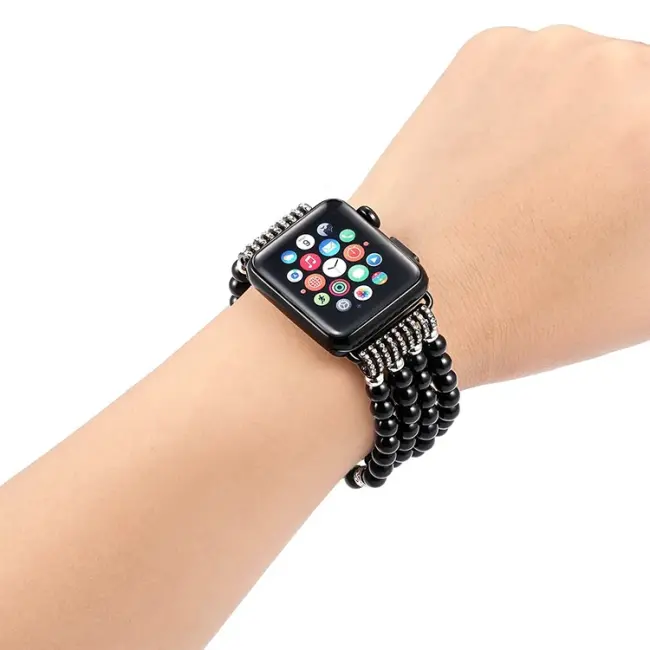 Ally Apple Watch 7-8 45mm 6-5-4 44mm Full Boncuk Taşlı Kordon Kayış 3-2-1 42mm-(5775)