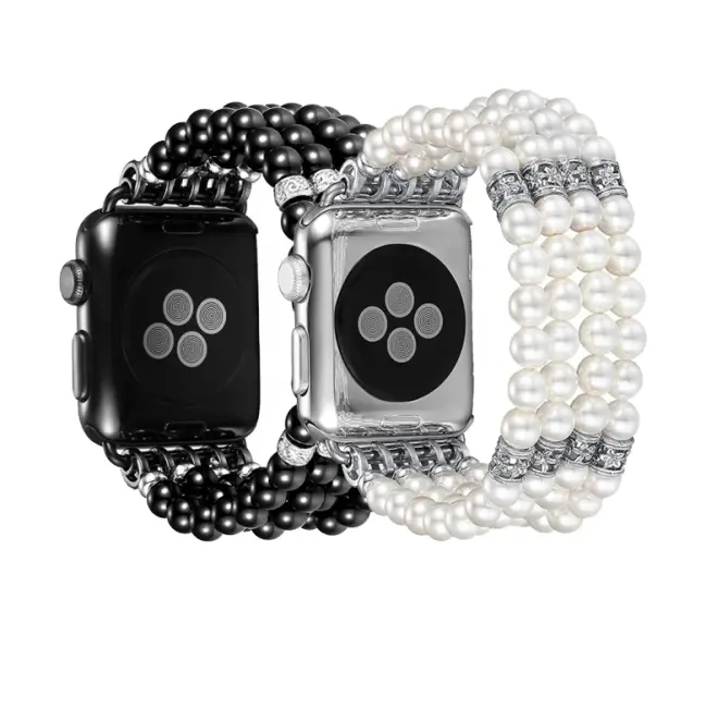 Ally Apple Watch 7-8 45mm 6-5-4 44mm Full Boncuk Taşlı Kordon Kayış 3-2-1 42mm-(5775)