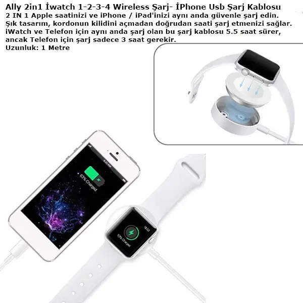 Ally 2in1 Apple Watch Şarj- İPhone Usb Şarj Kablosu-(5775)