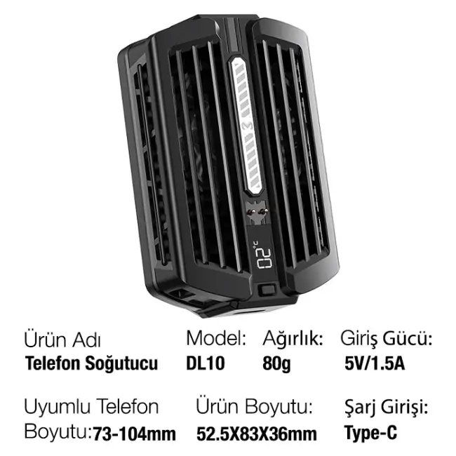 MEMO DL10 Dijital Gösterge 2000mAh Powerbankli Telefon Soğutucu Fan Radyatör-(5775)