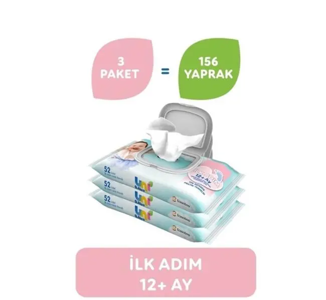 Uni Baby İlk Adım Bebek Islak Mendil 12+ Ay 3x52 Adet