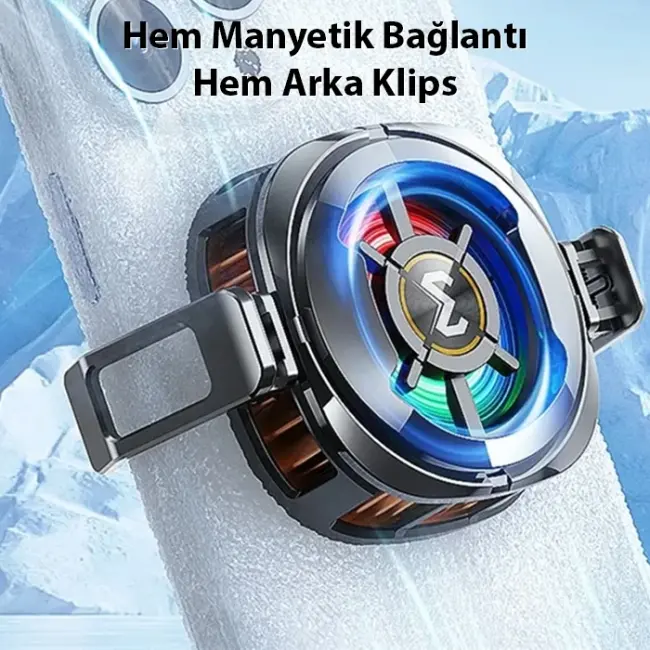 MEMO CX06 iOS Android Soğutucu 15W Manyetik + Arka Klips 2'si 1 Arada Yarı İletken Soğutma Fanı Radyatörü-(5775)