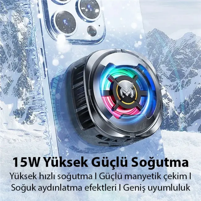 MEMO CX06 iOS Android Soğutucu 15W Manyetik + Arka Klips 2'si 1 Arada Yarı İletken Soğutma Fanı Radyatörü-(5775)