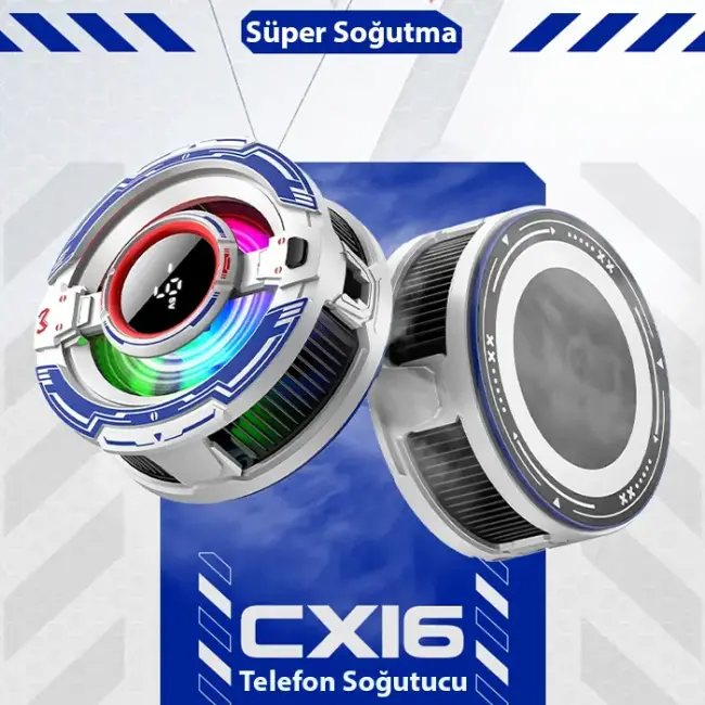 MEMO CX16 iOS Android Soğutucu 15W15W Manyetik RGB Telefon Soğutucu – Anında Hızlı Soğutma Sessiz Fan Tüm Akıllı Telefonlarla Uyumlu-(5775)