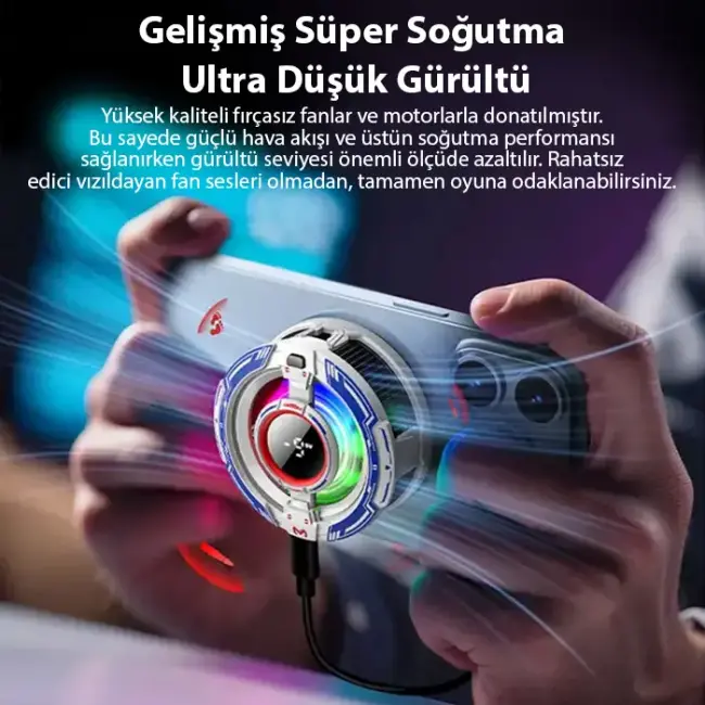 MEMO CX16 iOS Android Soğutucu 15W15W Manyetik RGB Telefon Soğutucu – Anında Hızlı Soğutma Sessiz Fan Tüm Akıllı Telefonlarla Uyumlu-(5775)