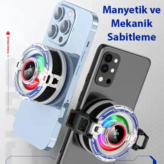 MEMO CX16 iOS Android Soğutucu 15W15W Manyetik RGB Telefon Soğutucu – Anında Hızlı Soğutma Sessiz Fan Tüm Akıllı Telefonlarla Uyumlu-(5775)