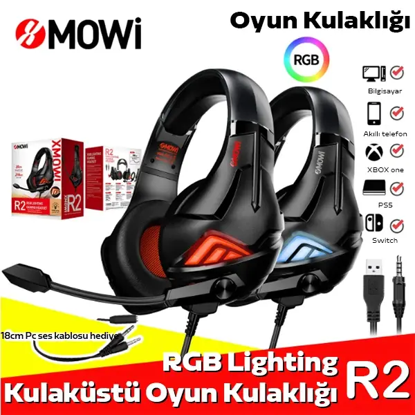 XMOWi R2 Gaming Mikrofonlu RGB Oyuncu Kulaklılığı Gurultu Engelleyici Kulaklik-(5775)