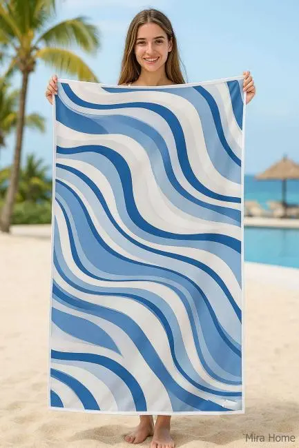 Unisex Desenli Baskılı Deniz Plaj Havlusu Dalga Desen 70x140 Cm