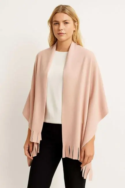 Softiva Polar Omuz Şalı 70x180 cm Unisex Kışlık Şal Pudra