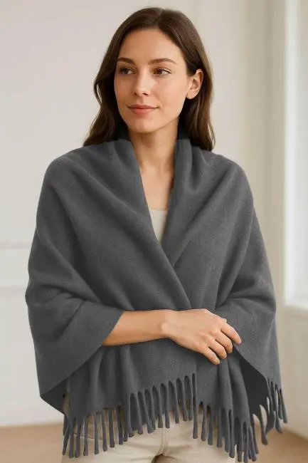 Softiva Polar Omuz Şalı 70x180 cm Unisex Kışlık Şal Antrasit Gri