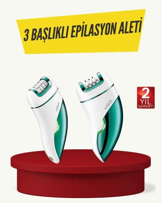 Profesyonel 3 in 1 Epilasyon Cihazı LED Aydınlatmalı Suya Dayanıklı Şarjlı VGR Epilatör