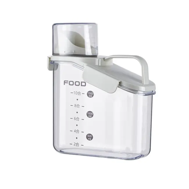 EZERE Büyük Kapasiteli Ölçülü Tahıl-Gıda-Baharat 1600ml Şeffaf Saklama Kutusu-(5775)