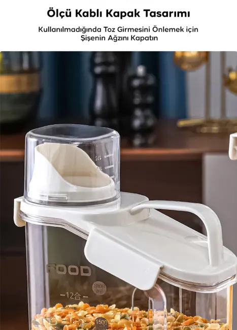 EZERE Büyük Kapasiteli Ölçülü Tahıl-Gıda-Baharat 1600ml Şeffaf Saklama Kutusu-(5775)