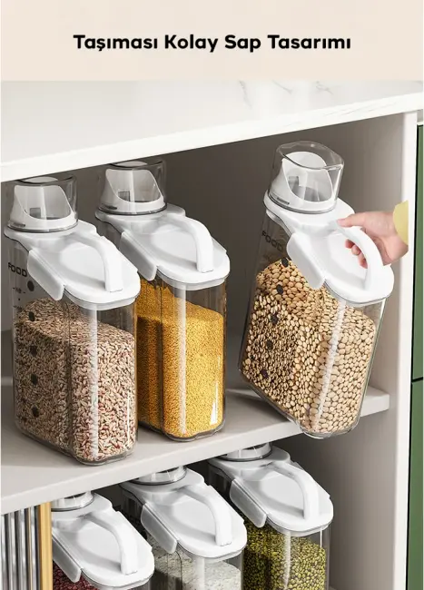 EZERE Büyük Kapasiteli Ölçülü Tahil-Gida-Baharat 2800ml Seffaf Saklama Kutusu-(5775)