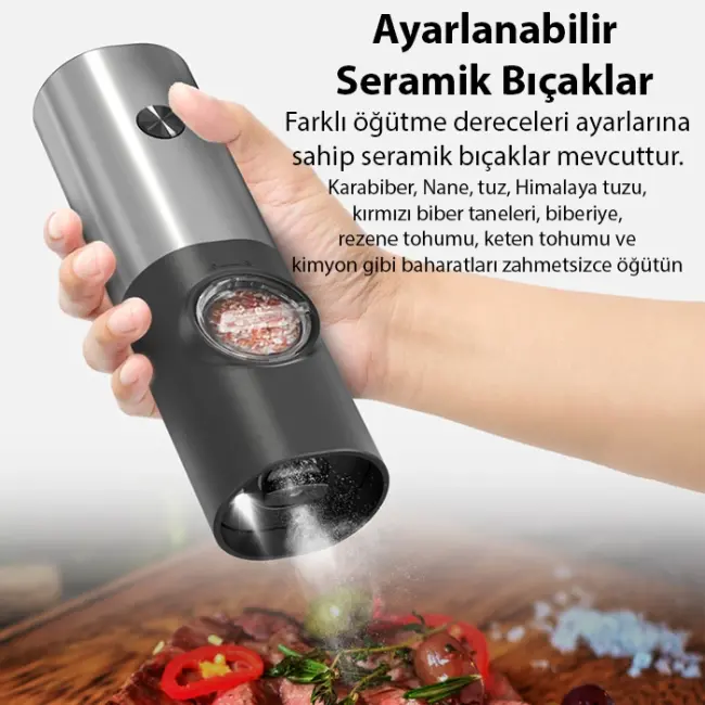 Ezere Elektrikli Baharat Tuz ve Karabiber Değirmeni Öğütücü-(5775)