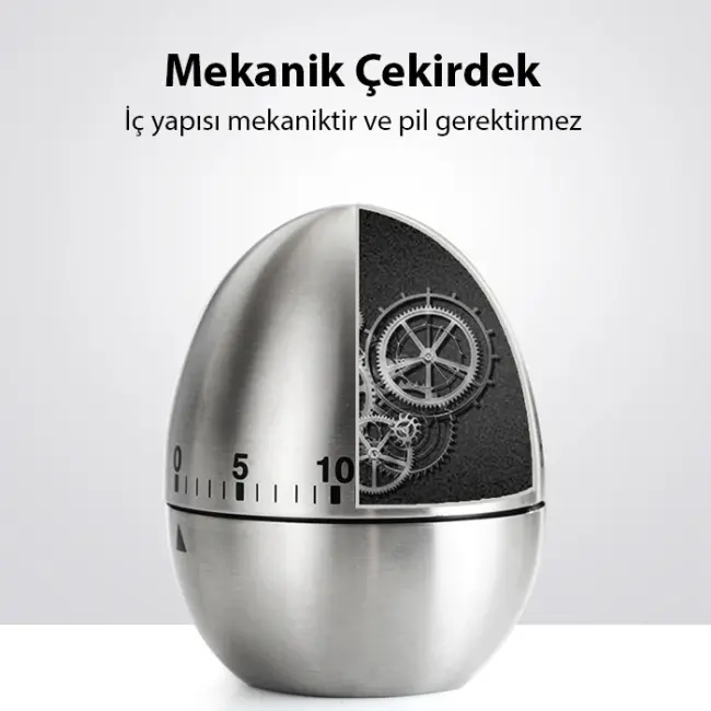 EZERE Mekanik Arama Pişirme Mutfak Zamanlayıcı Alarmı 60 Dakika Paslanmaz Çelik-(5775)
