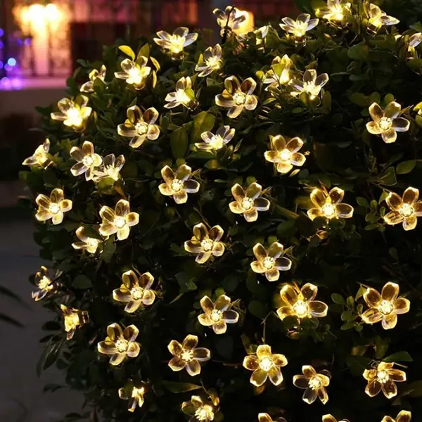 ALLY 7M 50 Kiraz Çiçeği Solar Güneş Enerjili Dış Bahçe Aydınlatma Su Geçirmez Led-(5775)