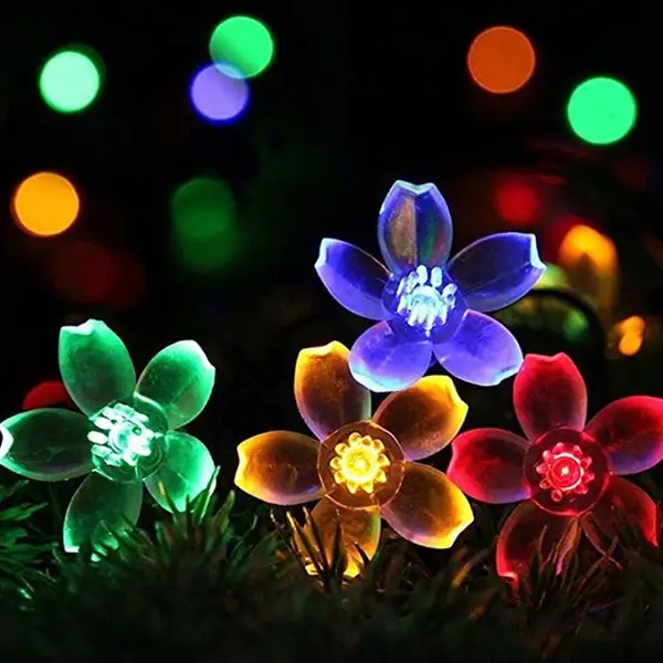 ALLY 7M 50 Kiraz Çiçeği Solar Güneş Enerjili Dış Bahçe Aydınlatma Su Geçirmez Led-(5775)