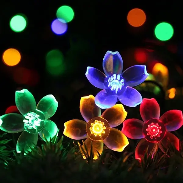 ALLY 7M 50 Kiraz Çiçeği Solar Güneş Enerjili Dış Bahçe Aydınlatma Su Geçirmez Led-(5775)