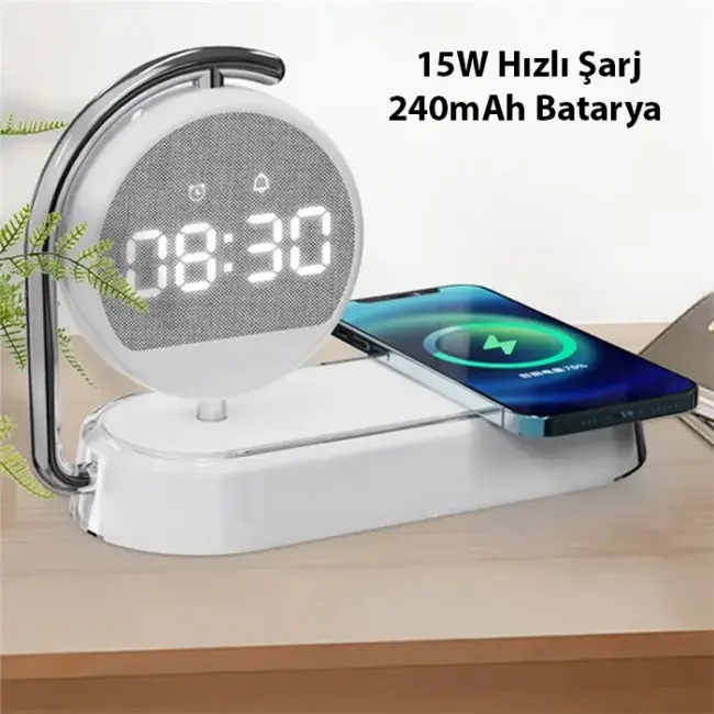 ALLY K01T 15W Led Işıklı Kablosuz Şarj Cihazı Çalar Saat-(5775)