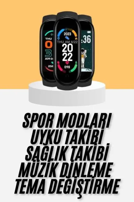 M6 Akıllı Bileklik Siyah Adımsayar Spor Takibi Android ve İOS Uyumlu